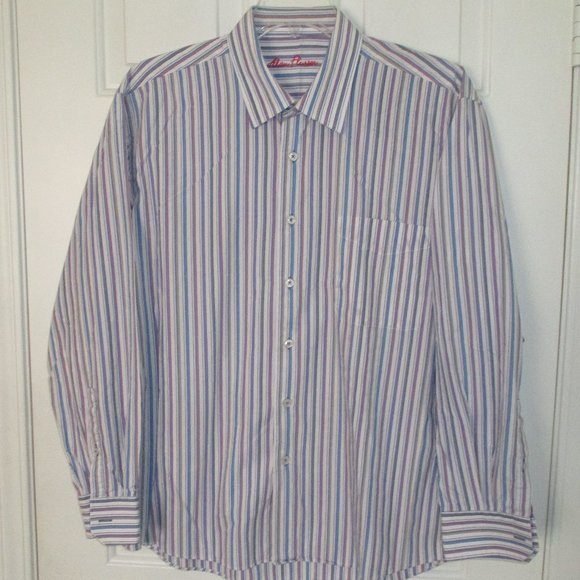 Alan Flusser Mens L/S Rainbow Stripe Cotton Hidden Button Down Dress Shirt - XL - Picture 3 of 3